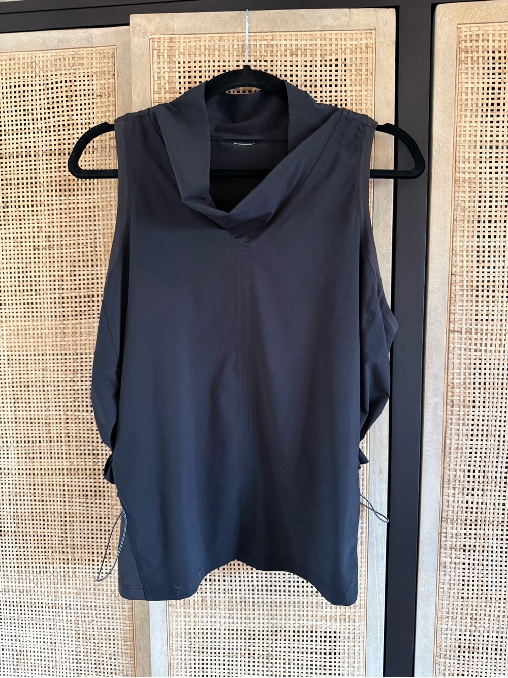 Athleta Black Sleeveless Cowl Neck Tank with Side Drawstrings
